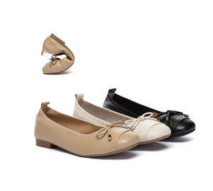 EVERAU® Women Leather Bow Ultra Soft Ballet Flats Suvel EVERAU