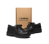 EVERAU® Senior Black Leather Large Size Lace Up School Shoes