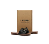 EVERAU® Women Leather Metal Ultra Soft Flat Slides Jianna