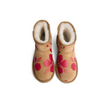 EVERAU® UGG Boots Sheepskin Wool Red Floral Print Mini Classic Suede EU40