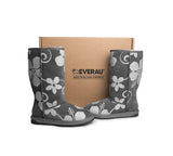EVERAU® UGG Boots Sheepskin Wool Grey Floral Print Tall Classic Suede EU41