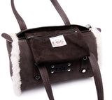 Women Sheepskin Wool Medium Hand Carry Shoulder Strap Zip Barrel Bag - UGG EXPRESS