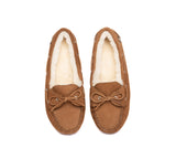 EVERAU® UGG Slippers Women Sheepskin Wool Bow Moccasins Pommie EVERAU