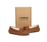 EVERAU® UGG Slippers Women Sheepskin Wool Bow Moccasins Pommie EVERAU