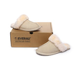 EVERAU® UGG Slippers Sheepskin Wool Suede Scuff Rosa