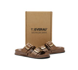 EVERAU® Leather Flat Sandals Women Double Strap Buckle Mounish EVERAU