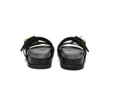 EVERAU® Leather Flat Sandals Women Double Strap Buckle Mounish EVERAU