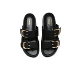 EVERAU® Leather Flat Sandals Women Double Strap Buckle Mounish EVERAU