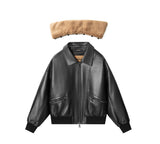 EVERAU® Sheepskin Leather Jacket Women Detachable Wool Collar Voco EVERAU