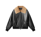 EVERAU® Sheepskin Leather Jacket Women Detachable Wool Collar Voco EVERAU