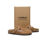 EVERAU® Men Leather Adjustable Buckled Straps Slip-on Flat Sandal Slides Brooklyn - UGG EXPRESS