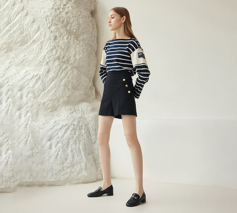 EVERAU® Women Leather Gold Buckle Low Block Heel Loafers Mia