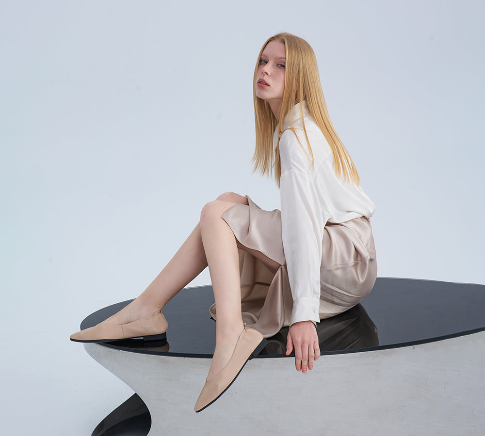 Flats - EVERAU® Women Leather Pointed Toe Ballet Flats Sera
