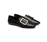 Loafers - Women Leather Loafers Square Buckle Almond Toe Flats Sally