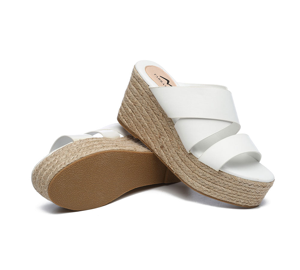Sandals - Women's Crossover-Strap Platform Heels Slip-on Sandal Slides Wedges Julie