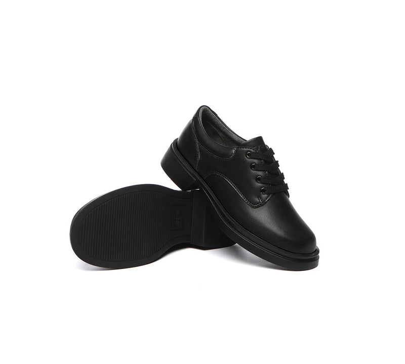 School Shoes - EVERAU® Senior Black Leather Lace Up School Shoes