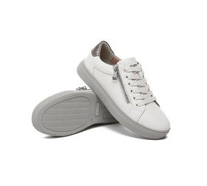 Sneakers - EVERAU® Women Leather Zip Decor Low-top White Sneakers Chloe