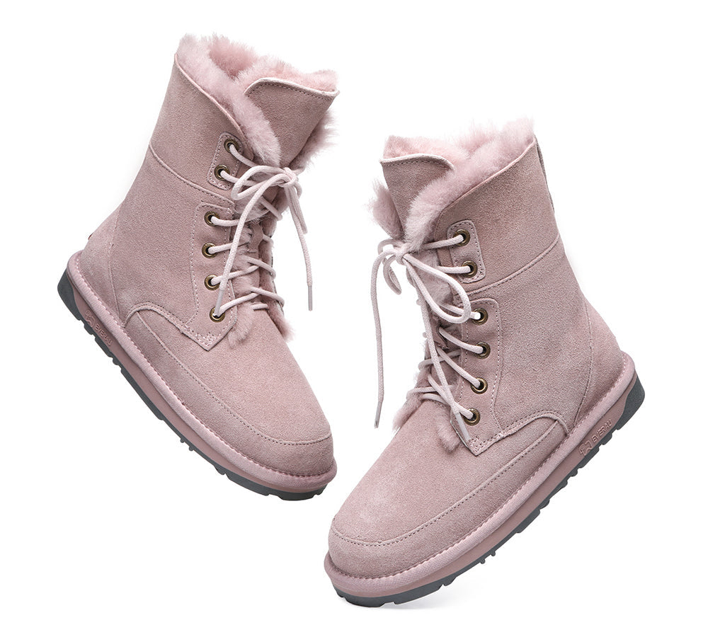 Fashion Boots - Lace Up Ankle Fashion Sheepskin Women Boots Pathfinder