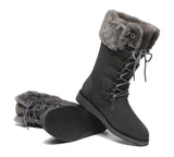 Fashion Boots - Lace Up Mid Calf Fashion Sheepskin Women Boots Becky