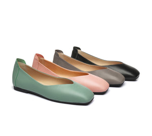 Flats - Square Toe Leather Ballet Flats Women Linda
