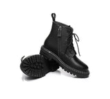 Leather Boots - Zipper Chunky Black Leather Boots Women Leona