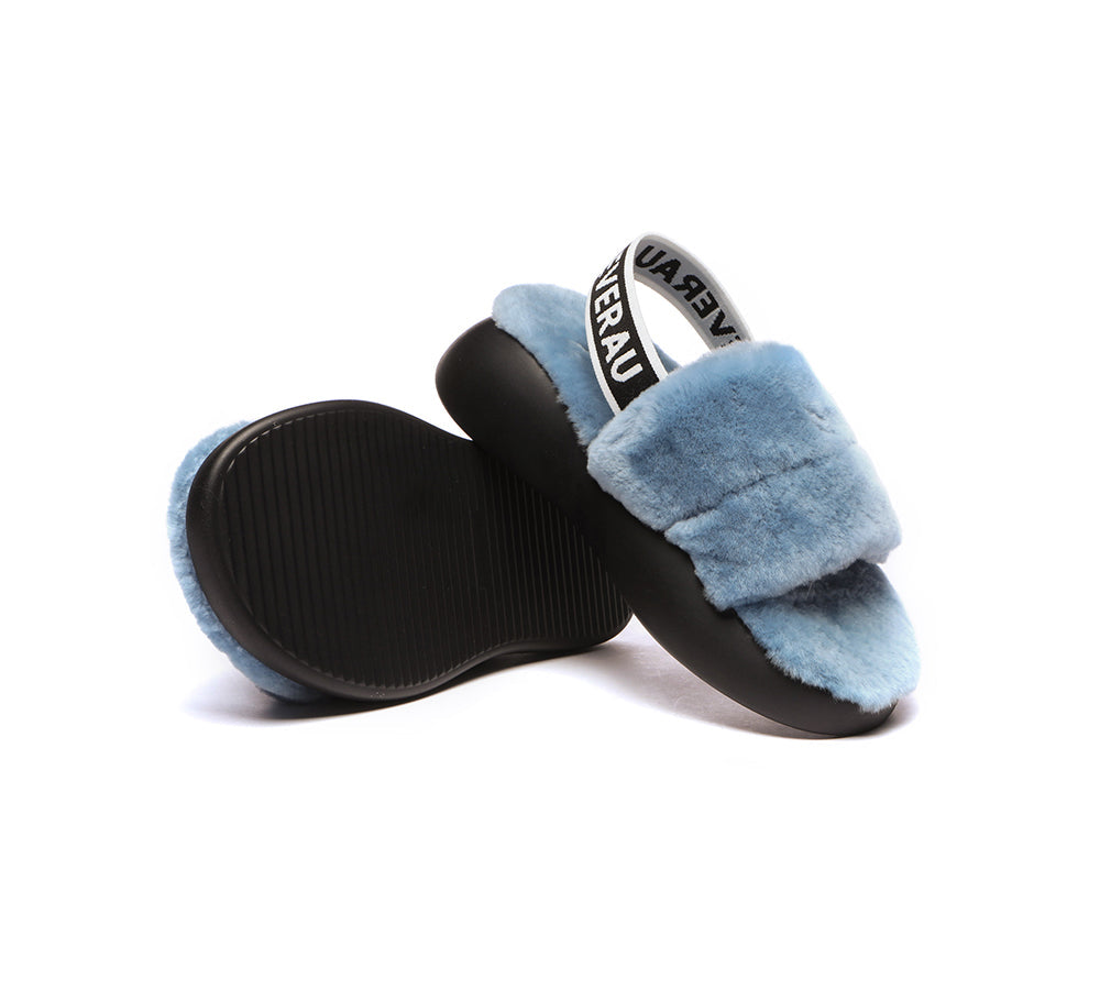 Sandals - Sheepskin Wool Slingback Fluffy Slides Women Miss Ever