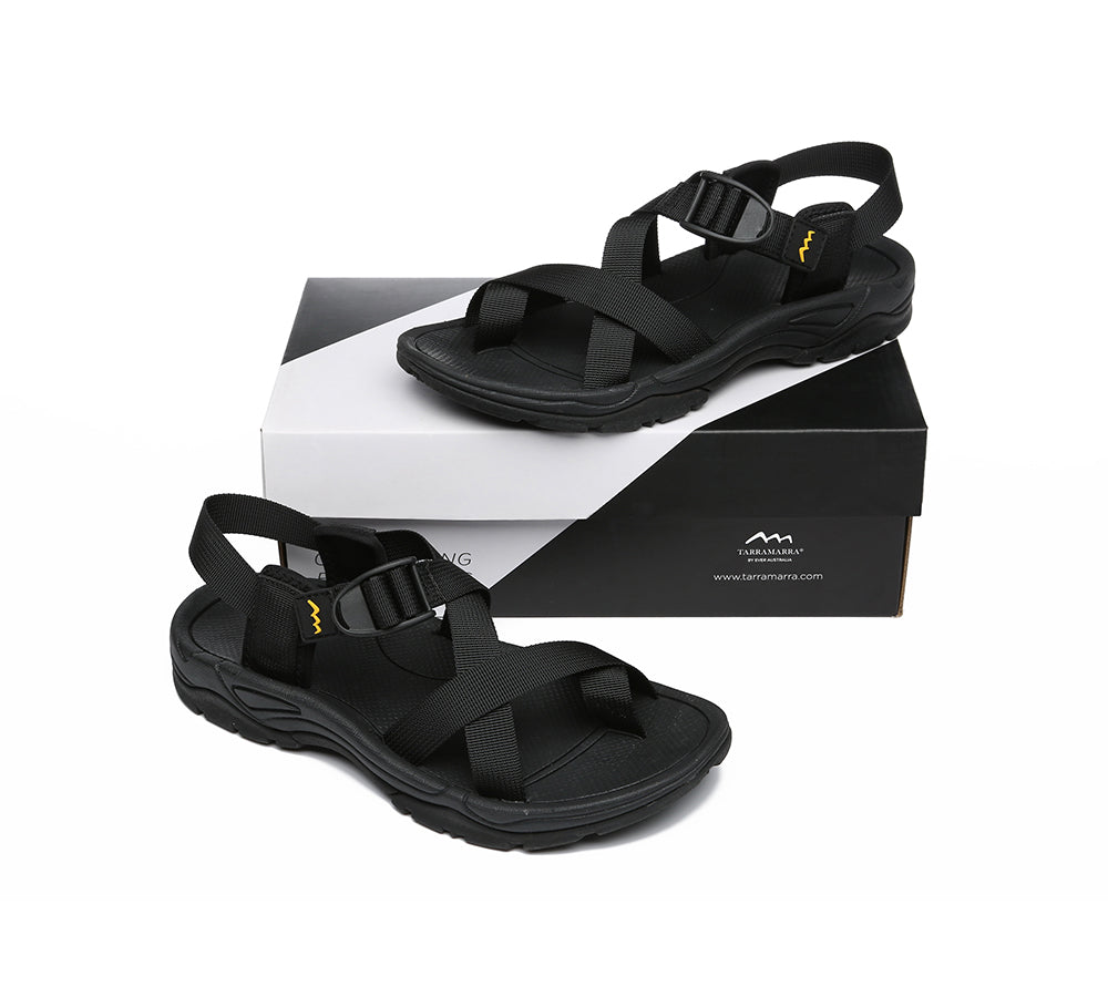 Sandals - Strappy Flat Black Sandals Women Lucianna With Toe Loop