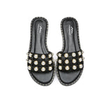 Slides - Leather Flat Slides With Pearls Women Junia