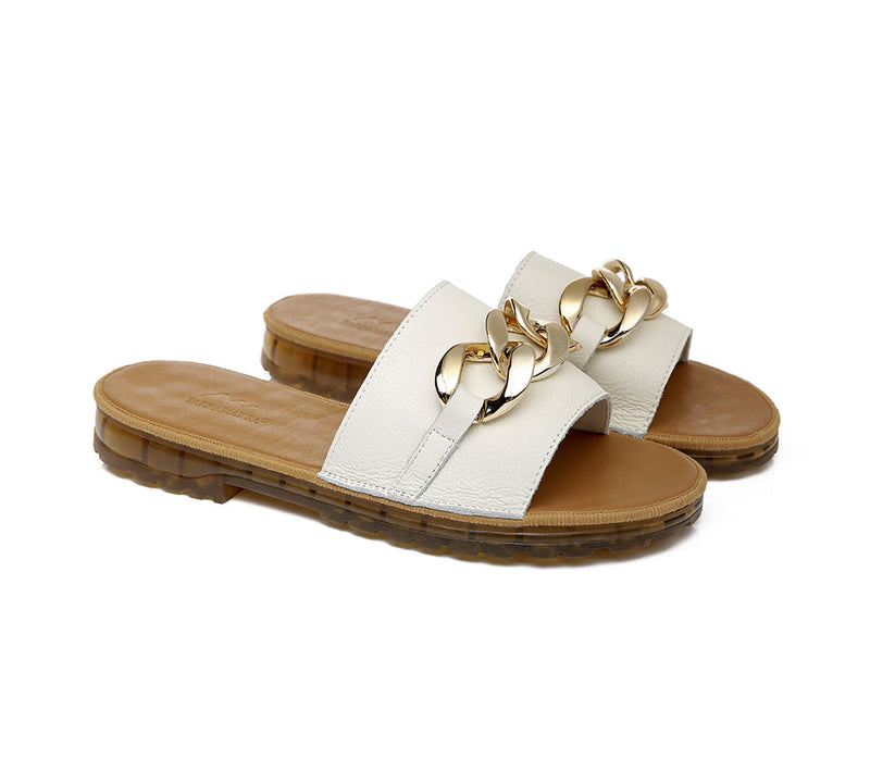 Slides - Leather Flat Slides Women Jianna Ultra Soft Footbed