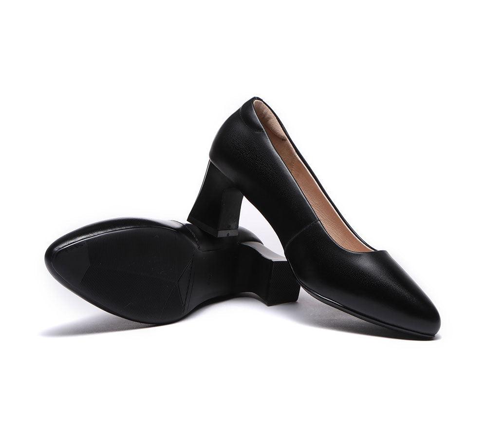 UGG Boots - ALL-Black Leather Women Low Block Heels Fanny