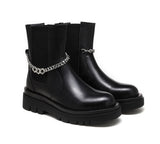 UGG Boots - Black Leather Ankle Boots With Removable Metal Chain Decor Women Cheska